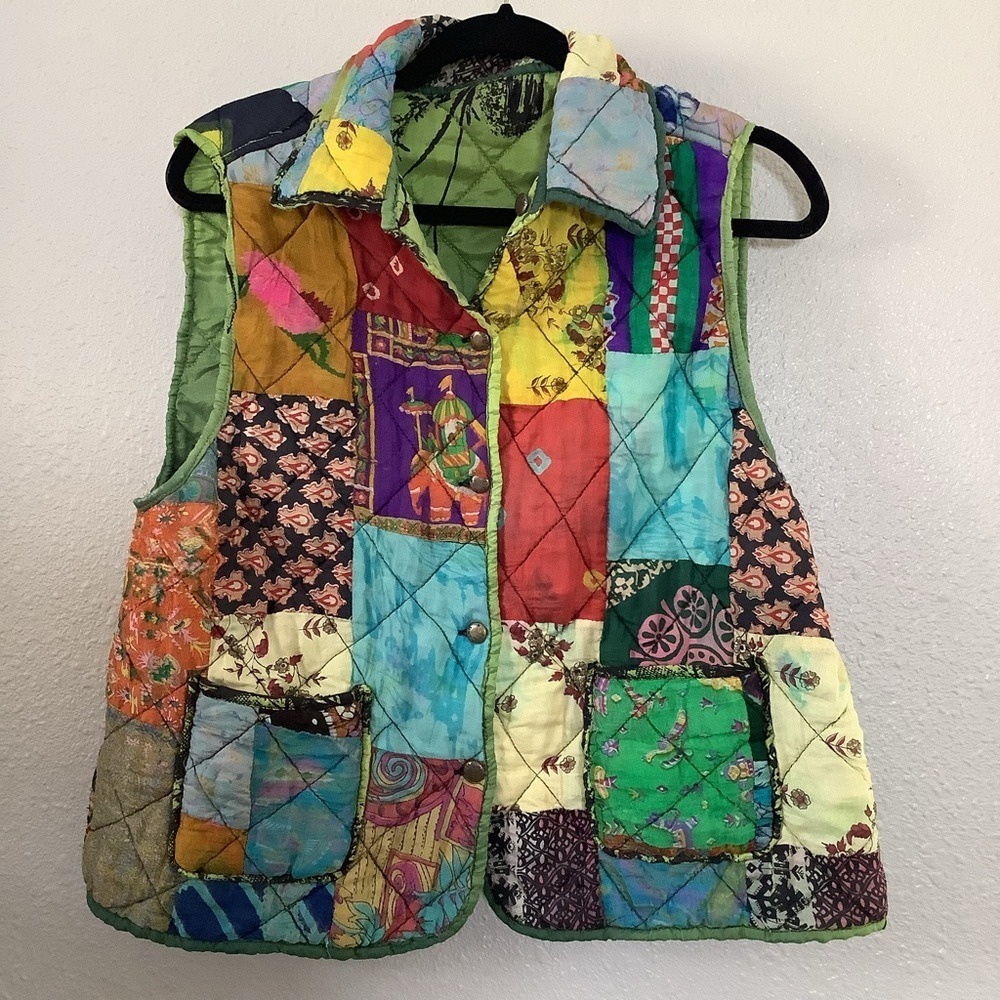 Reversible Vest L Multicolor Colorful Patchwork Quilted Artsy Goblincore Boho